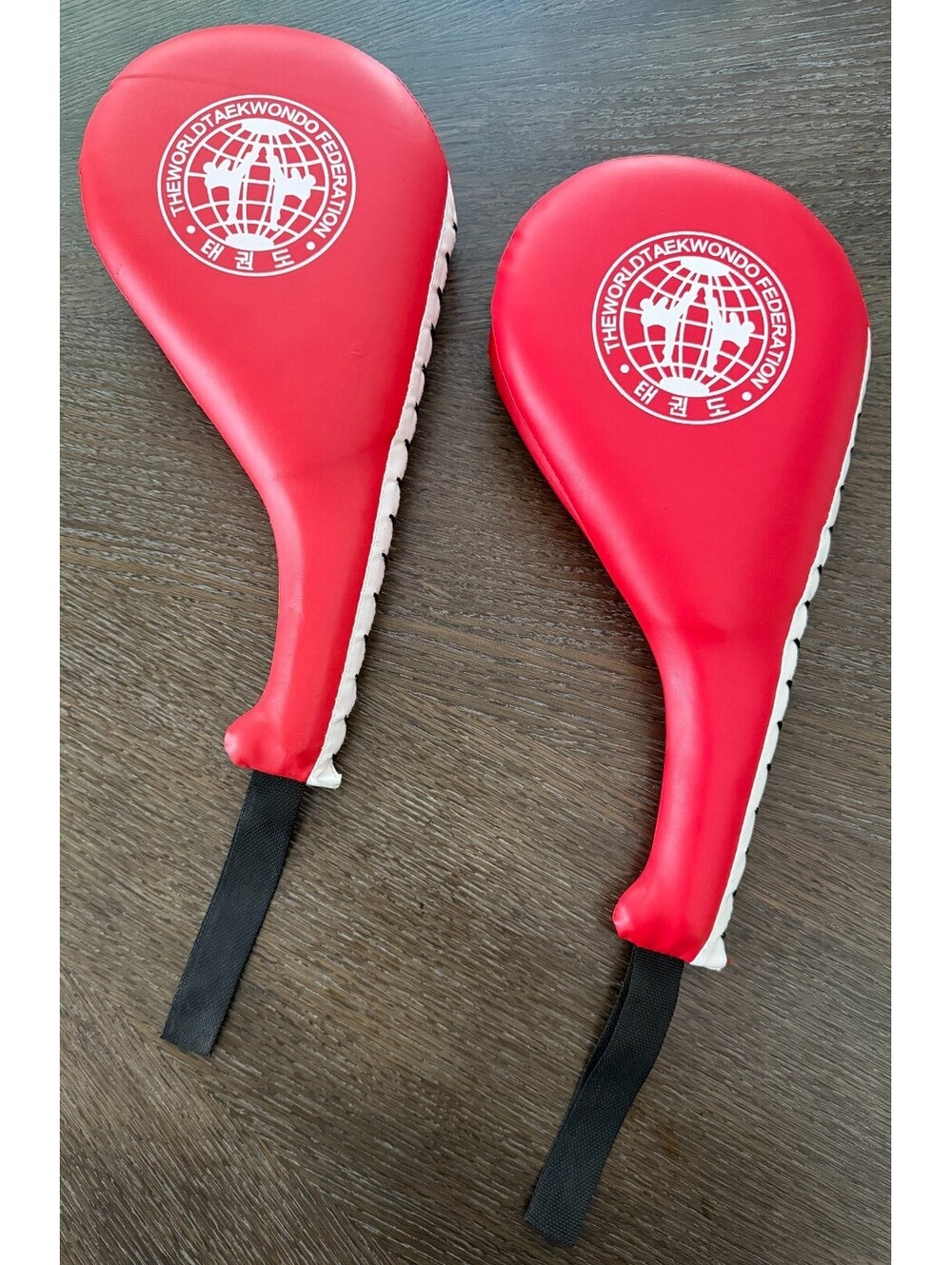 Official World Taekwondo Federation Double Kick Pads Pair Red Training Target